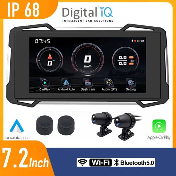 DIGITAL IQ PNA 7200_CPA (7.25inc) MOTORCYCLE CARPLAY-ANDROID AUTO (with TPMS - 2 DVR CAMERAS) - Image 1