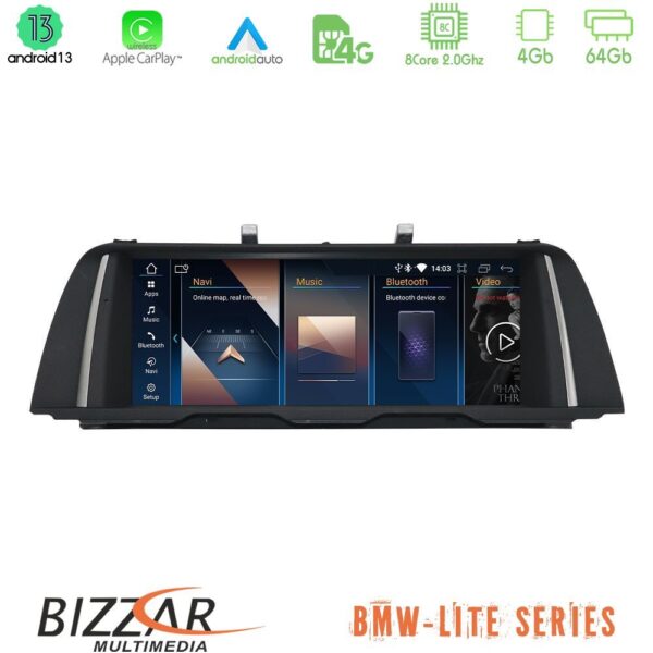 Bizzar Lite Series BMW 5 Series F10/F11 NBT Android13 8Core (4+64GB) Navigation Multimedia 10.25" HD Black Panel (OEM Style) - Image 1