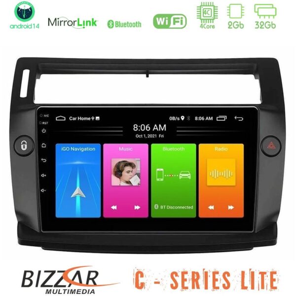Bizzar C Series Lite 4Core Android14 2+32GB  Citroen C4 2004-2010 Navigation Multimedia Tablet 9" - Image 1