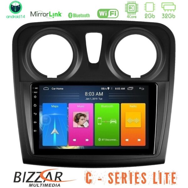 Bizzar C Series Lite 4Core Android14 2+32GB Dacia Dokker 2014-2021 Navigation Multimedia Tablet 9" - Image 1
