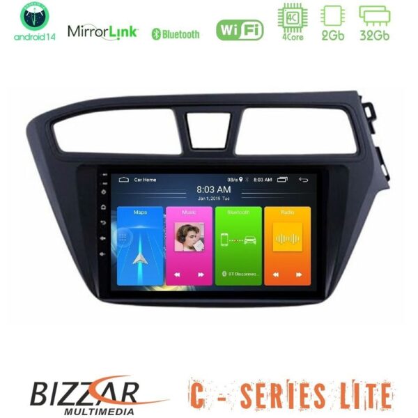 Bizzar C Series Lite 4Core Android14 2+32GB Hyundai i20 2014-2018 RHD Navigation Multimedia Tablet 9" - Image 1