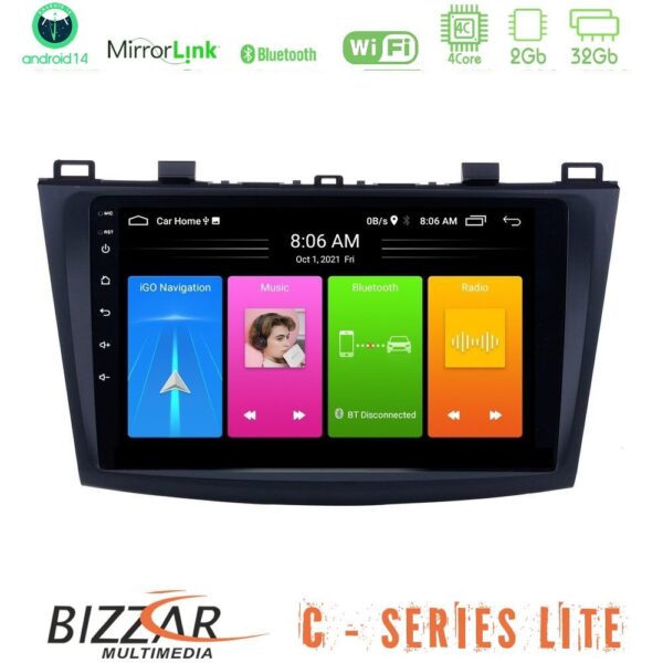 Bizzar C Series Lite 4Core Android14 2+32GB  Mazda 3 2009-2014 Navigation Multimedia Tablet 9" - Image 1