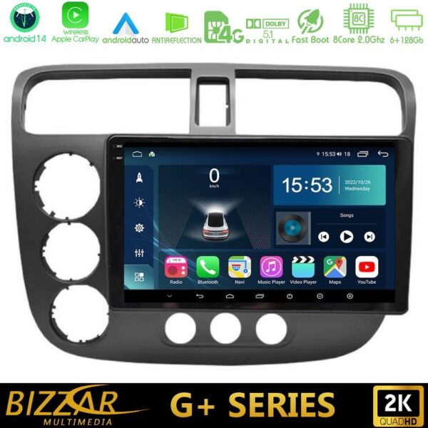 Bizzar G+ Series Honda Civic 2001-2005 8core Android14 6+128GB Navigation Multimedia Tablet 9" - Image 1