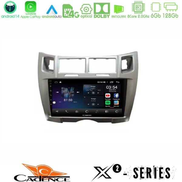 Cadence X2 Series 8Core Android14 6+128GB  Toyota Yaris Navigation Multimedia Tablet 9" (Ασημί Χρώμα) - Image 1