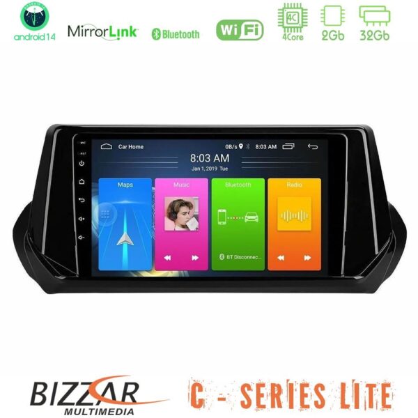 Bizzar C Series Lite 4Core Android14 2+32GB Peugeot 208/2008 2019-2023 Navigation Multimedia Tablet 9" - Image 1