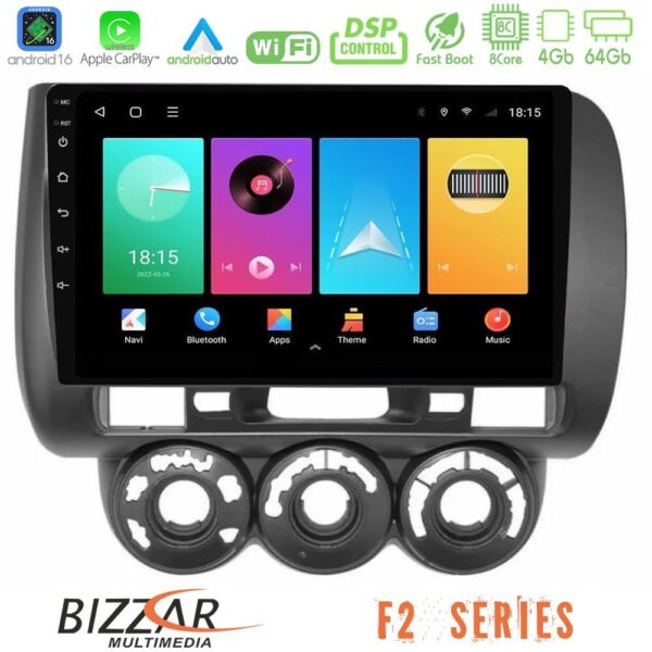 Bizzar F2 Series 8Core Android16 4+64GB Honda Jazz (Fit) 2002-2008 (RHD) Manual A/C Navigation Multimedia Tablet 9" - Image 1