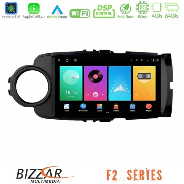 Bizzar F2 Series 8Core Android16 4+64GB  Toyota Yaris 2015-2019  Navigation Multimedia Tablet 9" (Μαύρο Χρώμα) - Image 1
