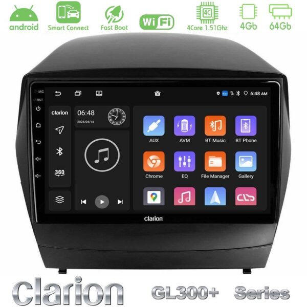 Clarion GL300+ Series 4Core Android ClarionOS 4+64GB Hyundai IX35 Auto A/C Navigation Multimedia Tablet 9" - Image 1