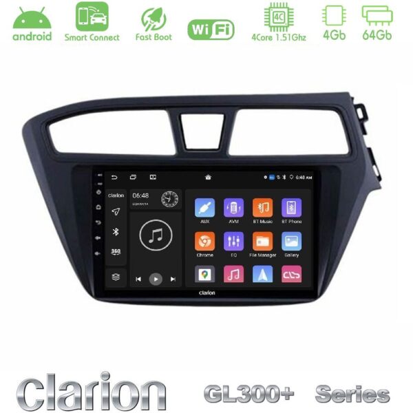 Clarion GL300+ Series 4Core Android ClarionOS 4+64GB Hyundai i20 2014-2018 RHD Navigation Multimedia Tablet 9" - Image 1