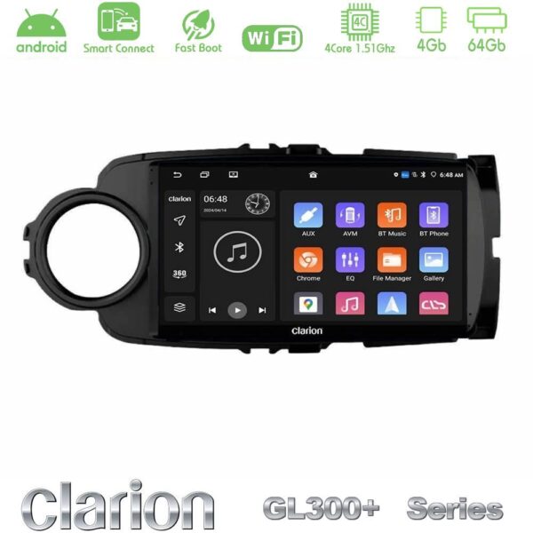Clarion GL300+ Series 4Core Android ClarionOS 4+64GB  Toyota Yaris 2015-2019  Navigation Multimedia Tablet 9" (Μαύρο Χρώμα) - Image 1