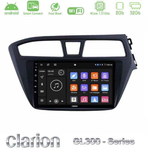 Clarion GL300 Series 4Core Android ClarionOS 2+32GB Hyundai i20 2014-2018 RHD Navigation Multimedia Tablet 9" Με Carplay & Android Auto - Image 1