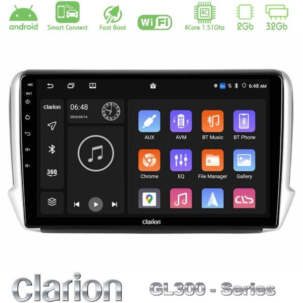 Clarion GL300 Series 4Core Android ClarionOS 2+32GB Peugeot 208/2008 Navigation Multimedia Tablet 10" Με Carplay & Android Auto - Image 1