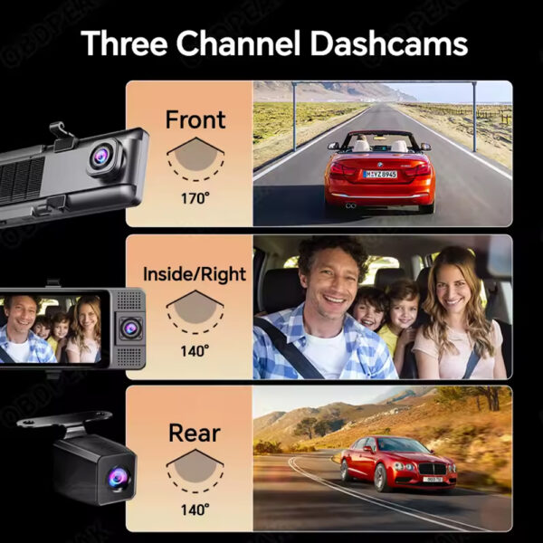 CARMEDIA CMMI 03 11.26'' Rearview Mirror - Front & Rear & Inside 3 Recording & CP/AA - Image 5