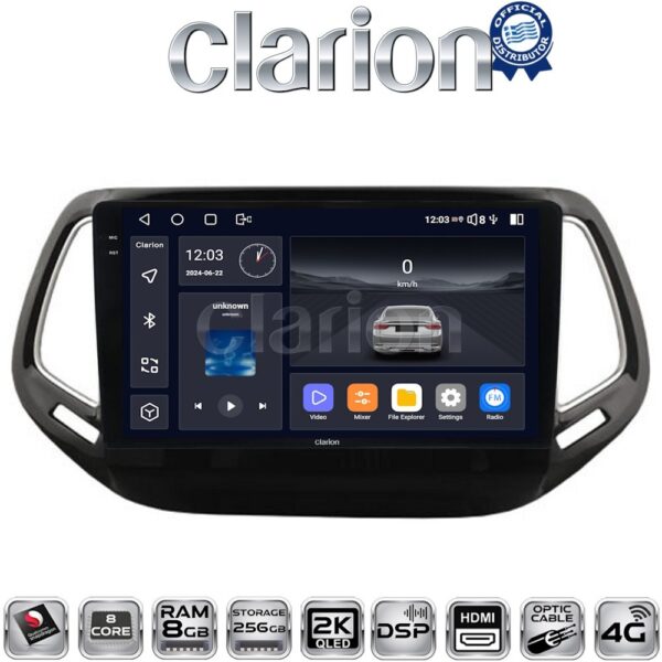 CLARION GL75253 Οθόνη OEM Multimedia Αυτοκινήτου για JEEP COMPASS 2017> (CarPlay/AndroidAuto/BT/GPS/WIFI/GPRS) - Image 1