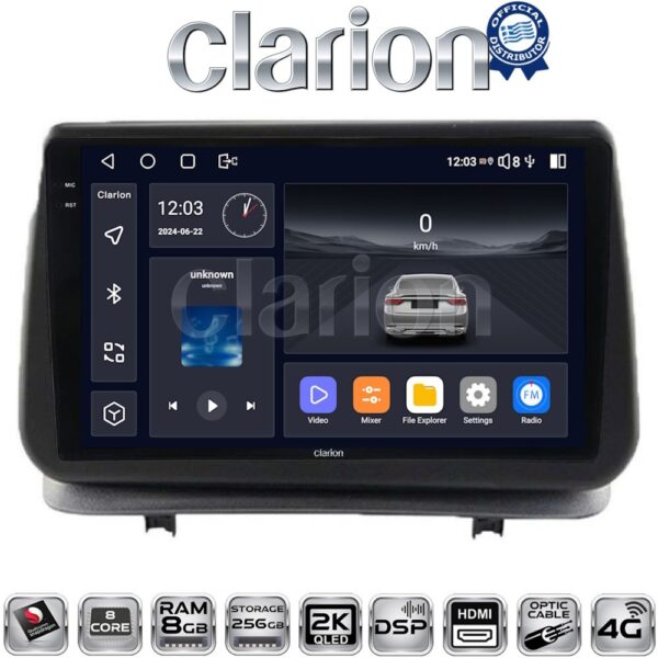 CLARION GL75319 Οθόνη OEM Multimedia Αυτοκινήτου για Renault Clio III 2005 > 2011 (CarPlay/AndroidAuto/BT/GPS/WIFI/GPRS) - Image 1