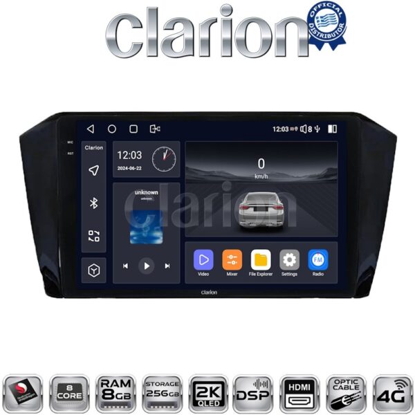 CLARION GL75519 Οθόνη OEM Multimedia Αυτοκινήτου για VW PASSAT 2015> (CarPlay/AndroidAuto/BT/GPS/WIFI/GPRS) - Image 1