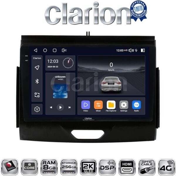 CLARION GL75576B Οθόνη OEM Multimedia Αυτοκινήτου για FORD RANGER 2015>2020 (CarPlay/AndroidAuto/BT/GPS/WIFI/GPRS) - Image 1