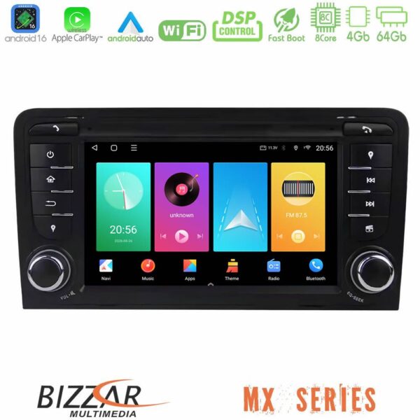 Bizzar MX Series Audi A3 8P 8core Android16 4+64GB Navigation Multimedia Deckless 7" με Carplay/AndroidAuto (OEM Style) - Image 1