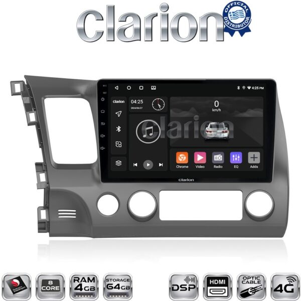 CLARION GL74644 Οθόνη OEM Multimedia Αυτοκινήτου για Honda Civic 4πορτο 2006 > 2012 (CarPlay/AndroidAuto/BT/GPS/WIFI/GPRS) - Image 1