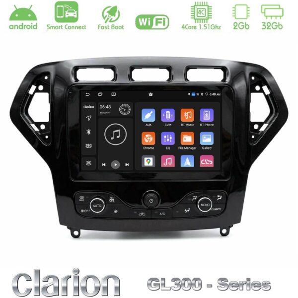 Clarion GL300 Series 4Core Android ClarionOS 2+32GB Ford Mondeo 2007-2010 (Auto AC με NAVI) Navigation Multimedia Tablet 9" Με Carplay & Android Auto - Image 1