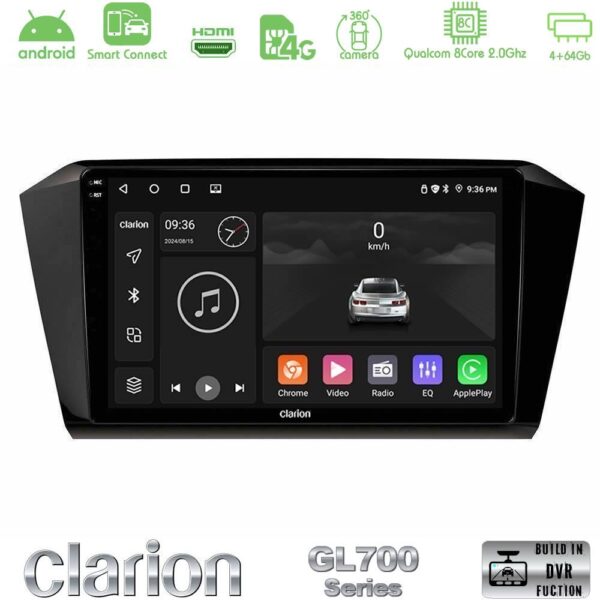 Clarion GL700 QUALCOMM Series 8Core Android ClarionOS 4+64GB VW Passat Navigation Multimedia Tablet 10" Με Carplay & Android Auto - Image 1